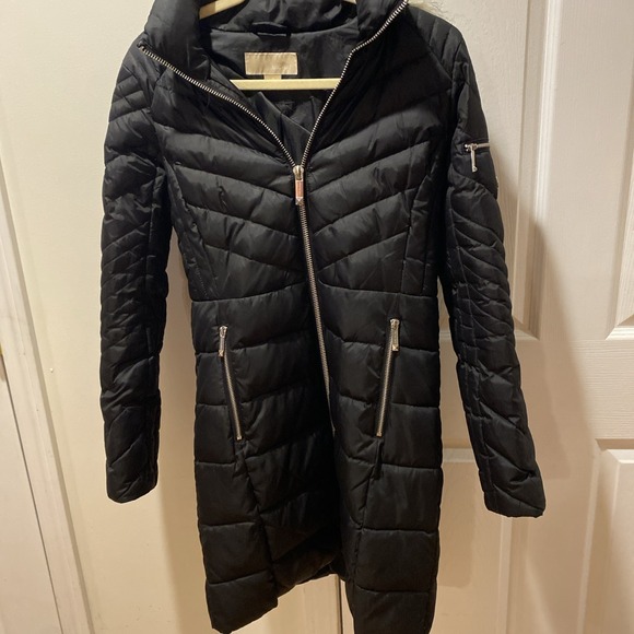 Michael Kors Long XS Puffer Jacket Black Silver Zippers 3527 - Picture 1 of 13